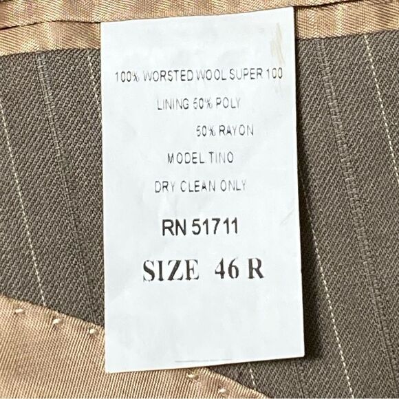 Andrew Fezza 100% Wool Brown Pinstriped Blazer Men's Size 46 R - Picture 3 of 10